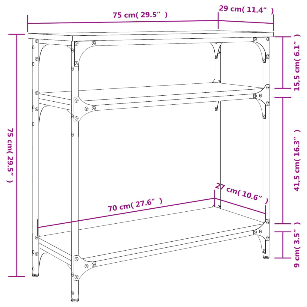 konsolbord 75x29x75 cm konstrueret træ grå sonoma-eg - Image 8