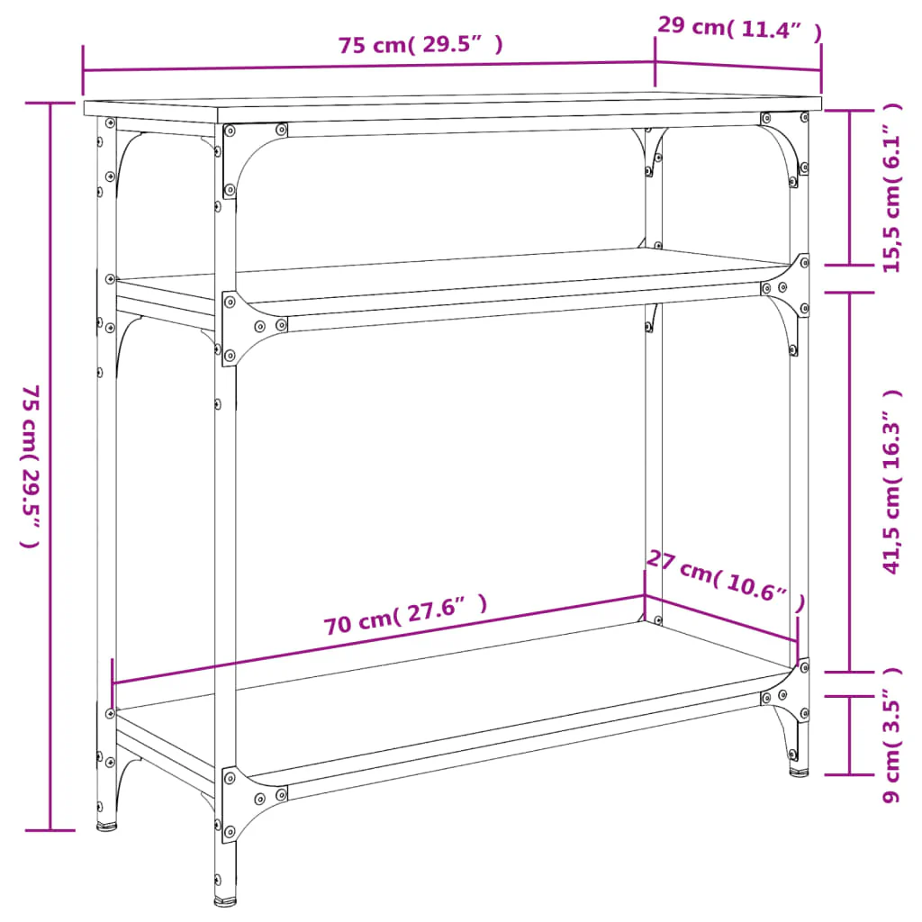 konsolbord 75x29x75 cm konstrueret træ sort - Image 8
