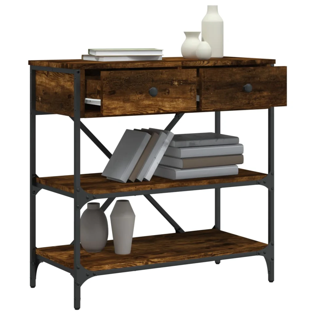 konsolbord 75x34,5x75 cm konstrueret træ røget egetræsfarve - Image 4