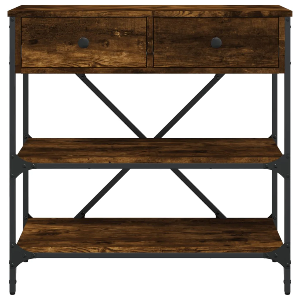 konsolbord 75x34,5x75 cm konstrueret træ røget egetræsfarve - Image 5