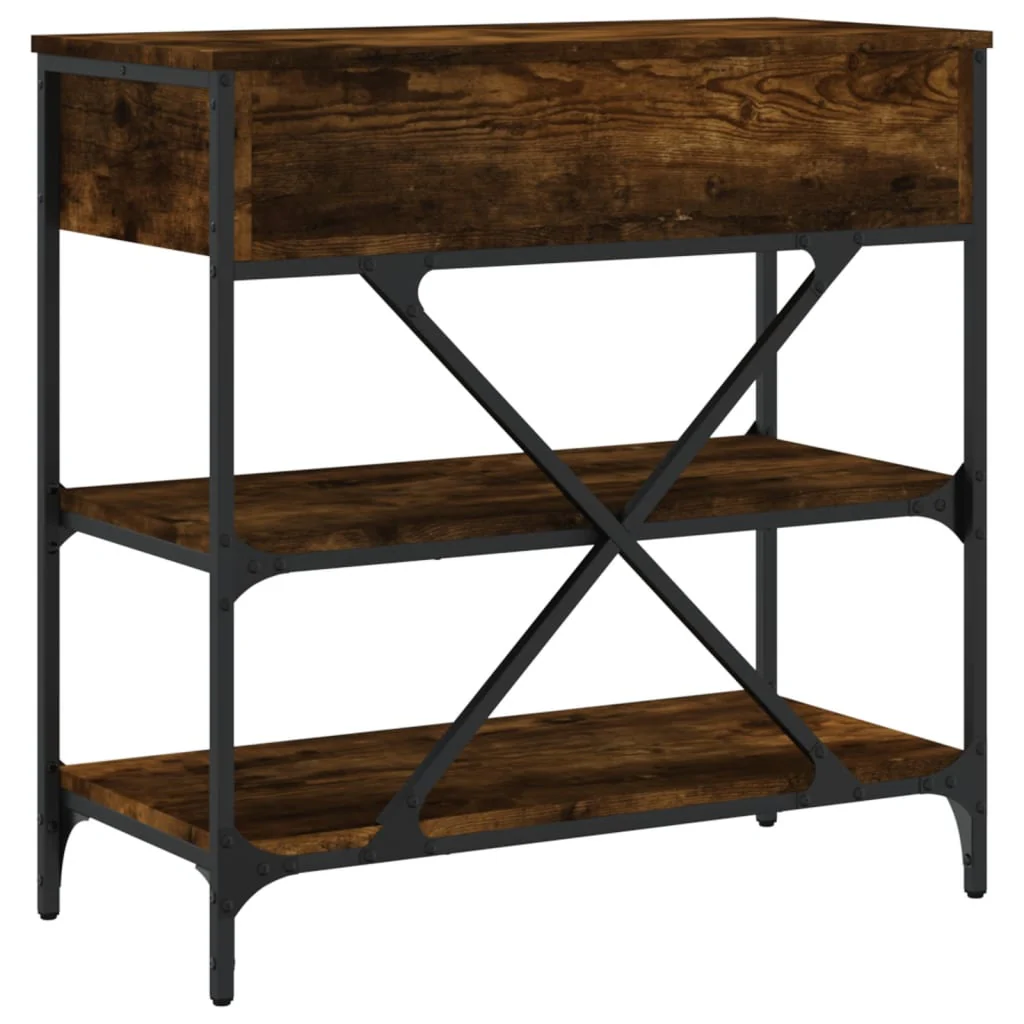 konsolbord 75x34,5x75 cm konstrueret træ røget egetræsfarve - Image 7
