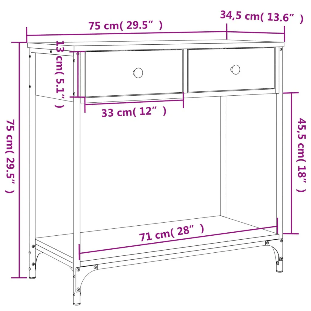 konsolbord 75x34,5x75 cm konstrueret træ sonoma-eg - Image 10