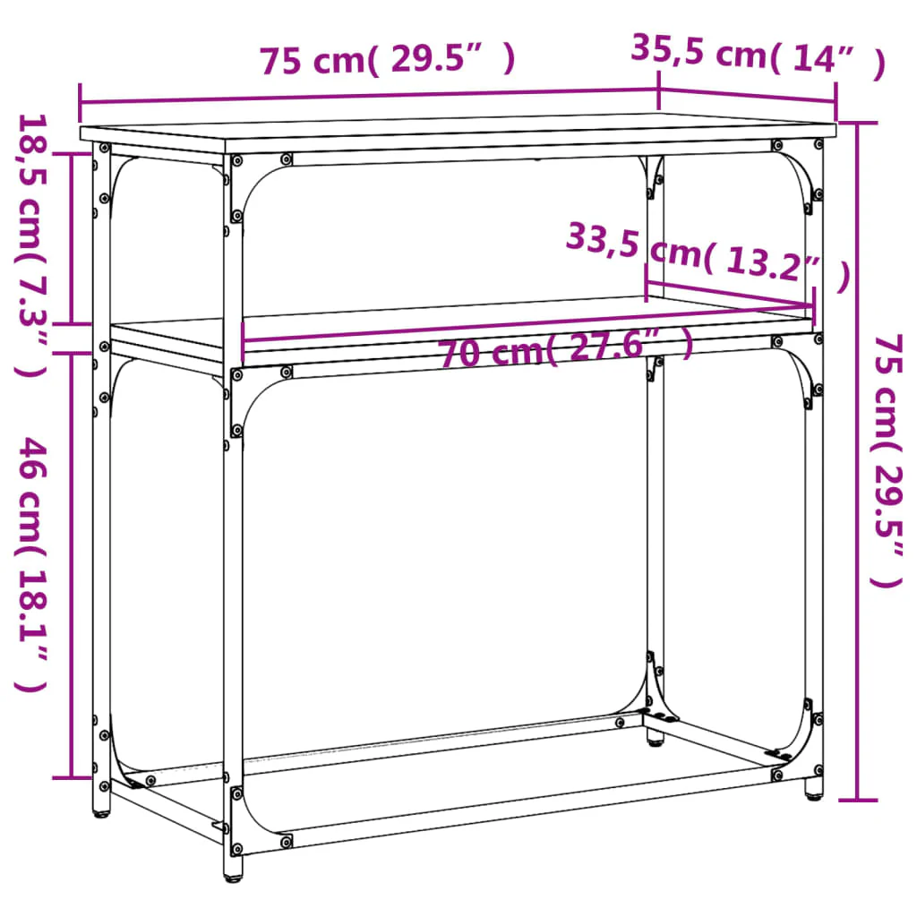 konsolbord 75x35,5x75 cm konstrueret træ røget egetræsfarve - Image 8