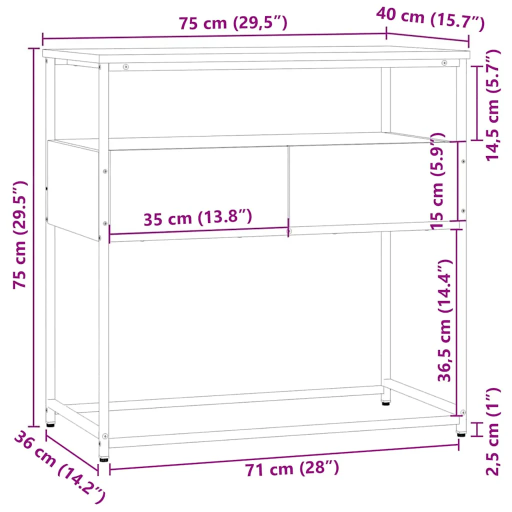 konsolbord 75x40x75 cm konstrueret træ brun egetræsfarve - Image 10