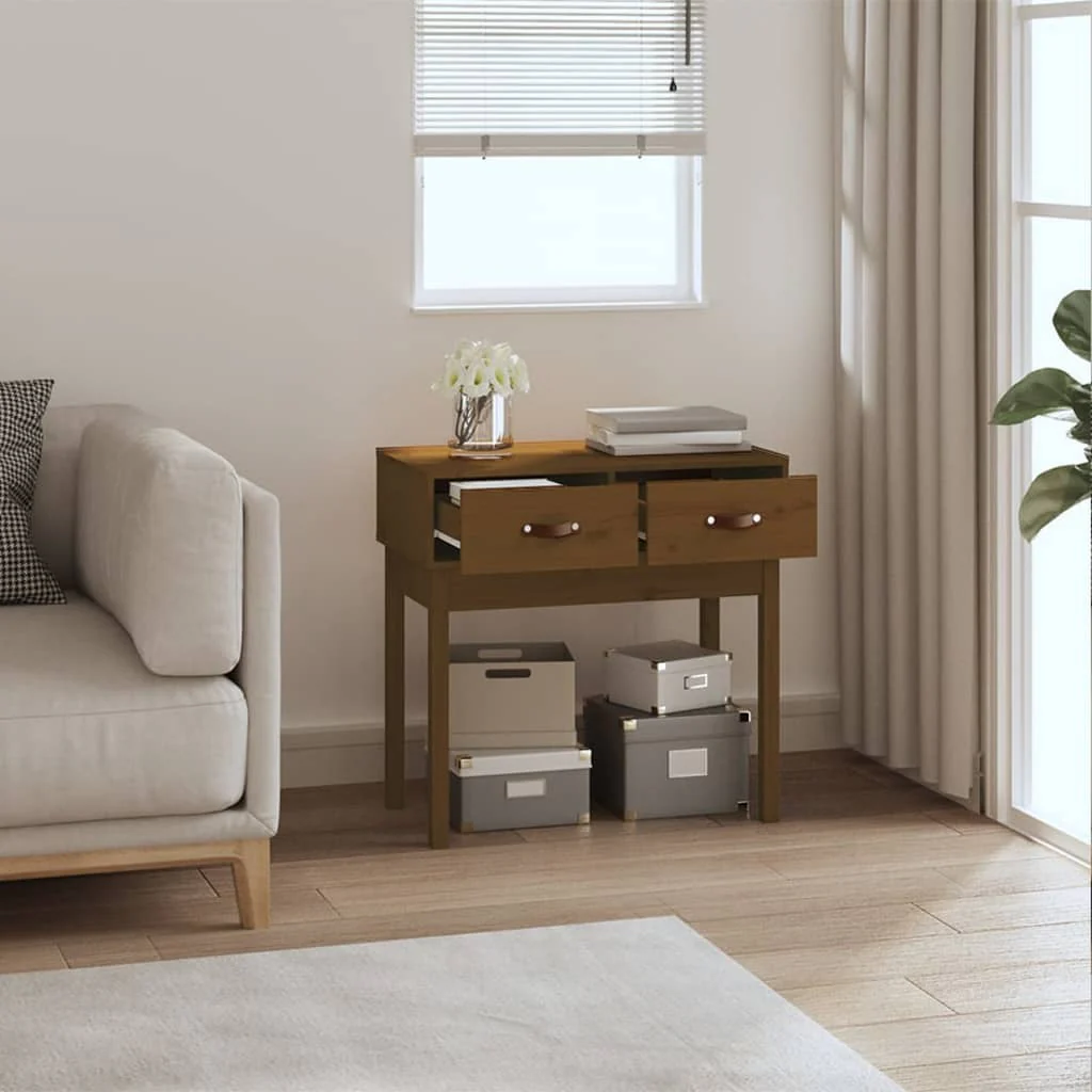 konsolbord 76,5x40x75 cm massivt fyrretræ gyldenbrun - Image 6
