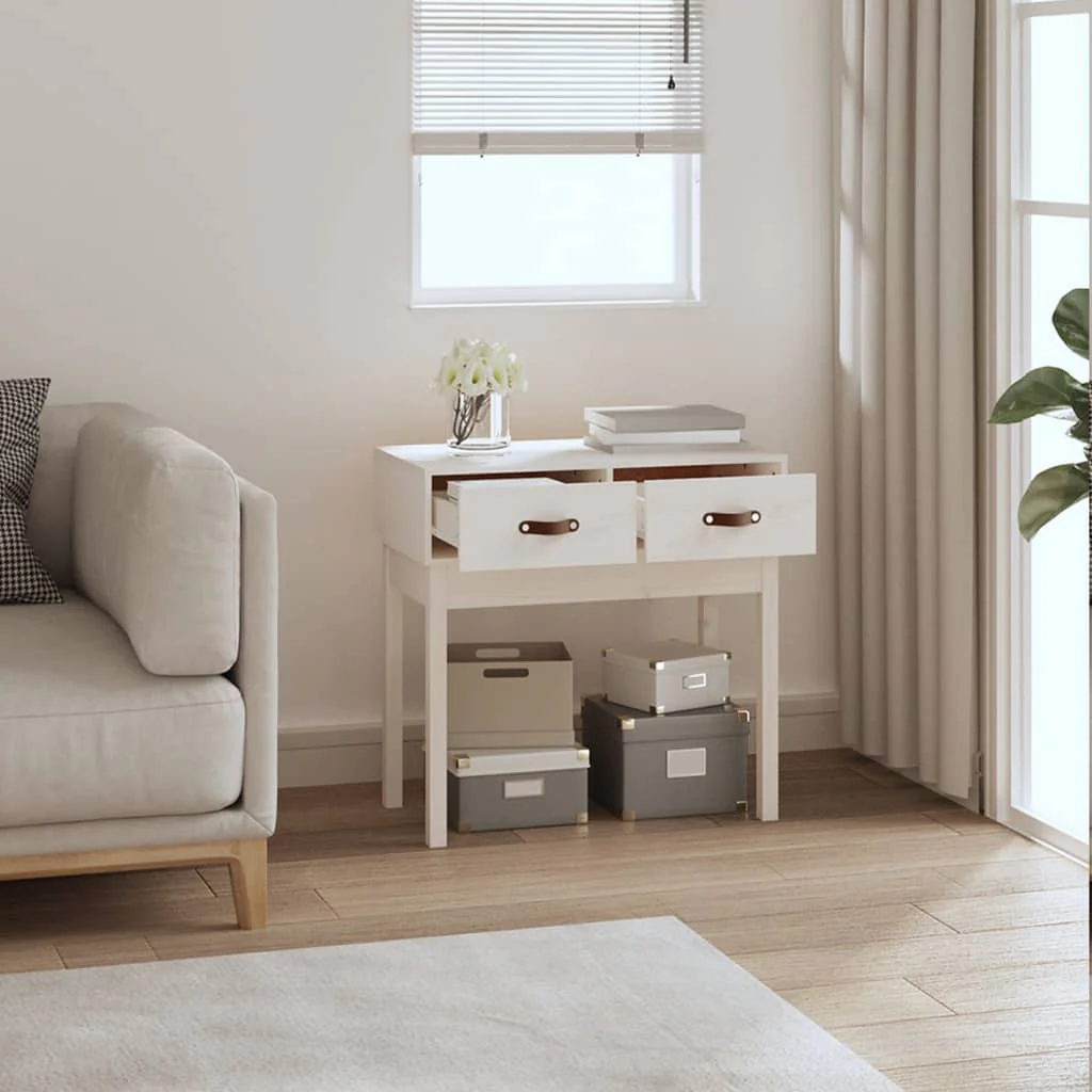 konsolbord 76,5x40x75 cm massivt fyrretræ hvid - Image 6
