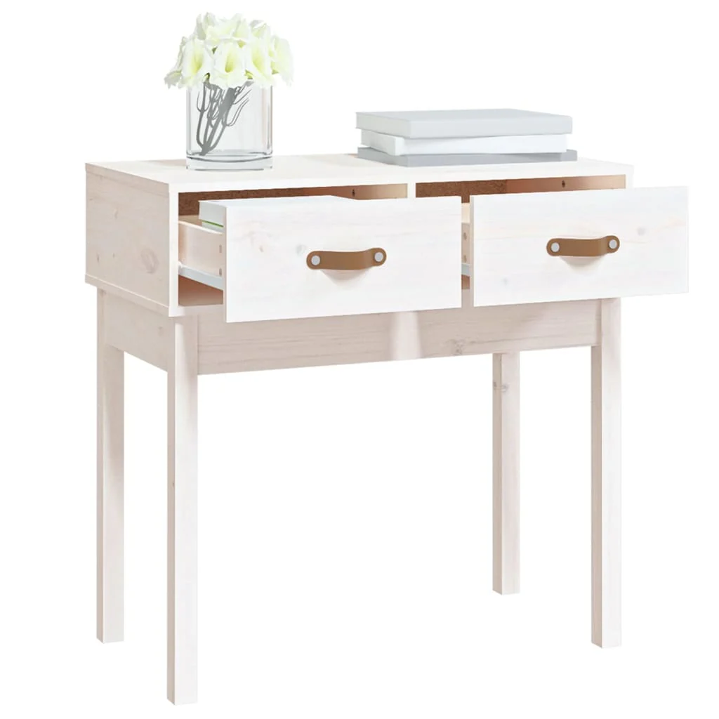 konsolbord 76,5x40x75 cm massivt fyrretræ hvid - Image 7