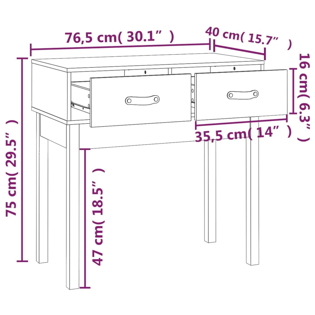 konsolbord 76,5x40x75 cm massivt fyrretræ hvid - Image 8