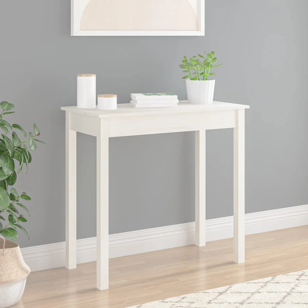 konsolbord 80x40x75 cm massivt fyrretræ hvid