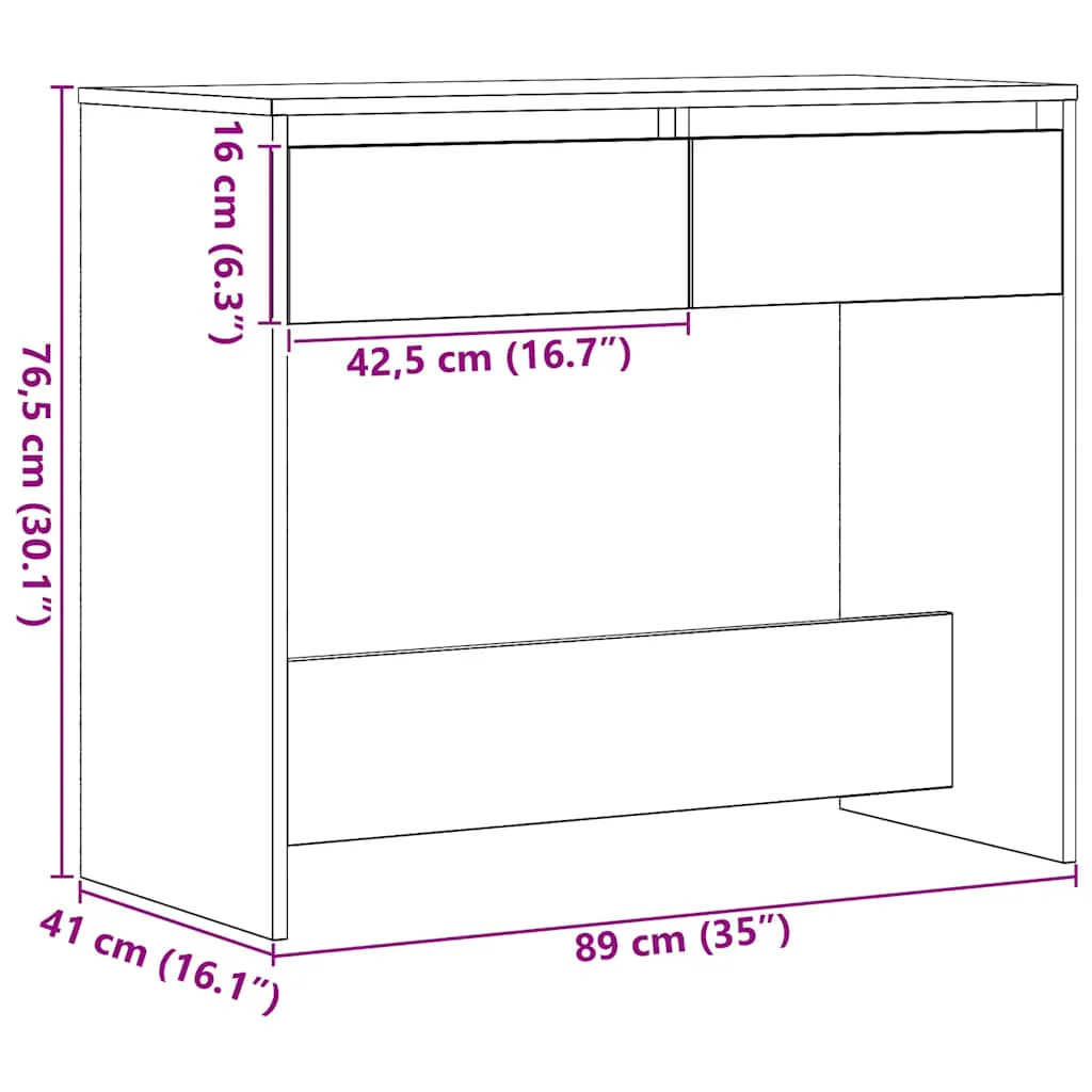 konsolbord 89x41x76,5 cm konstrueret træ sort egetræsfarve - Image 10