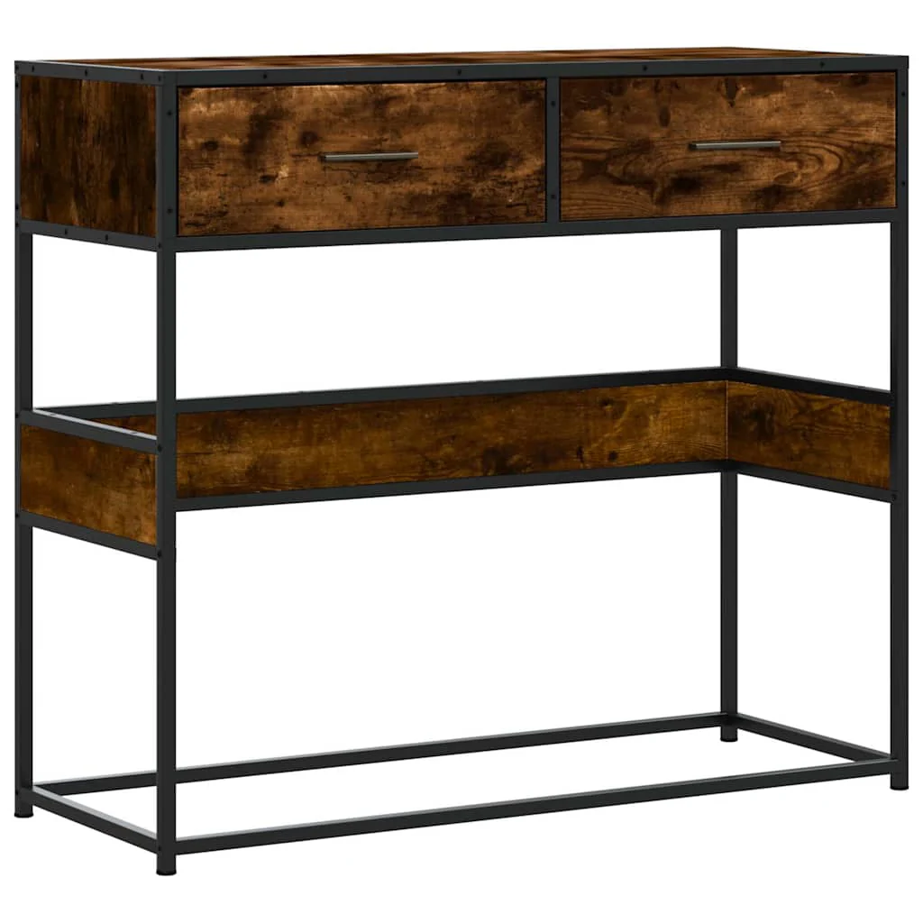 konsolbord 90x35x80 cm konstrueret træ røget egetræsfarve - Image 2
