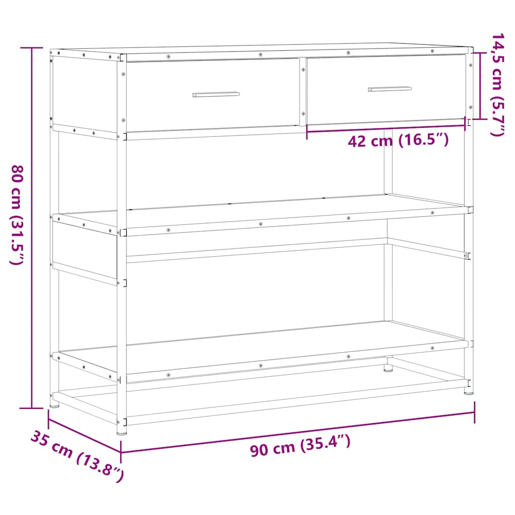 konsolbord 90x35x80 cm konstrueret træ sonoma-eg - Image 9