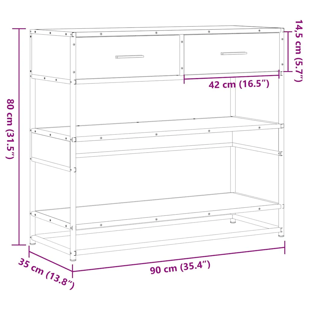 konsolbord 90x35x80 cm konstrueret træ sort - Image 9