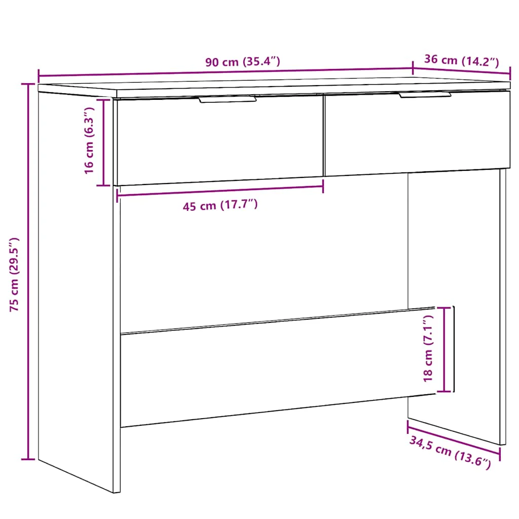 konsolbord 90x36x75 cm konstrueret træ kunsteg - Image 9
