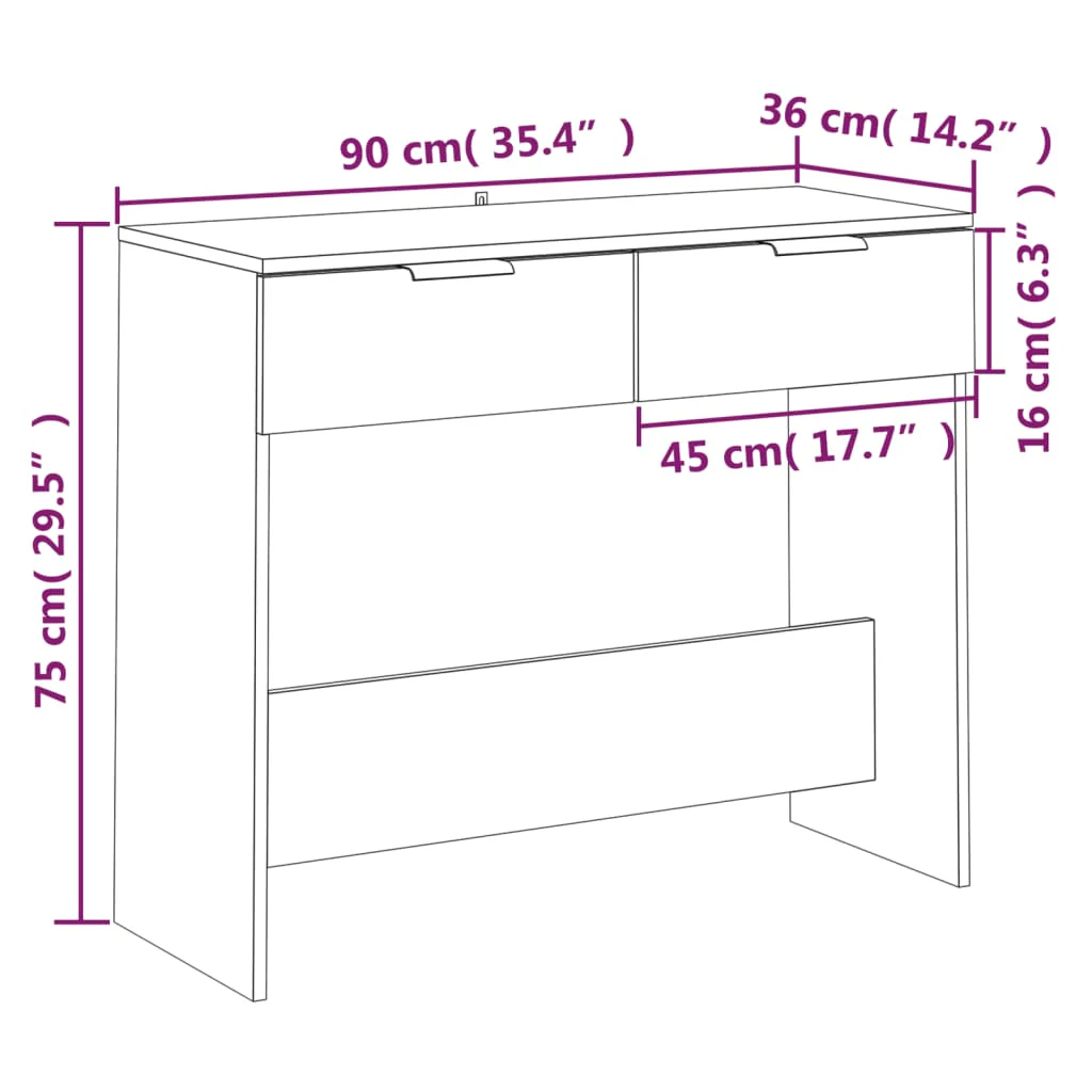 konsolbord 90x36x75 cm konstrueret træ sort - Image 8