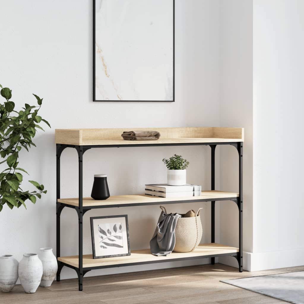konsolbord med hylder 100x30x80 cm sonoma-eg