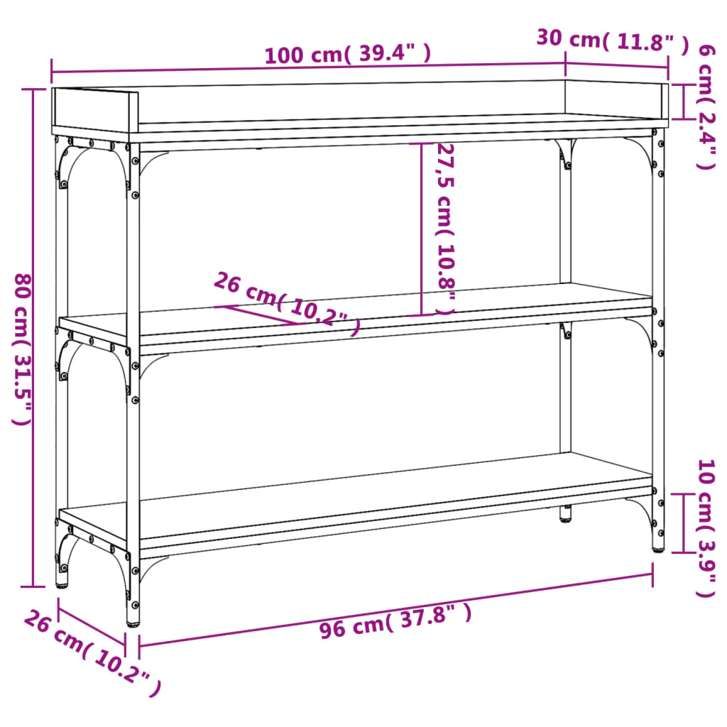 konsolbord med hylder 100x30x80 cm sonoma-eg - Image 8