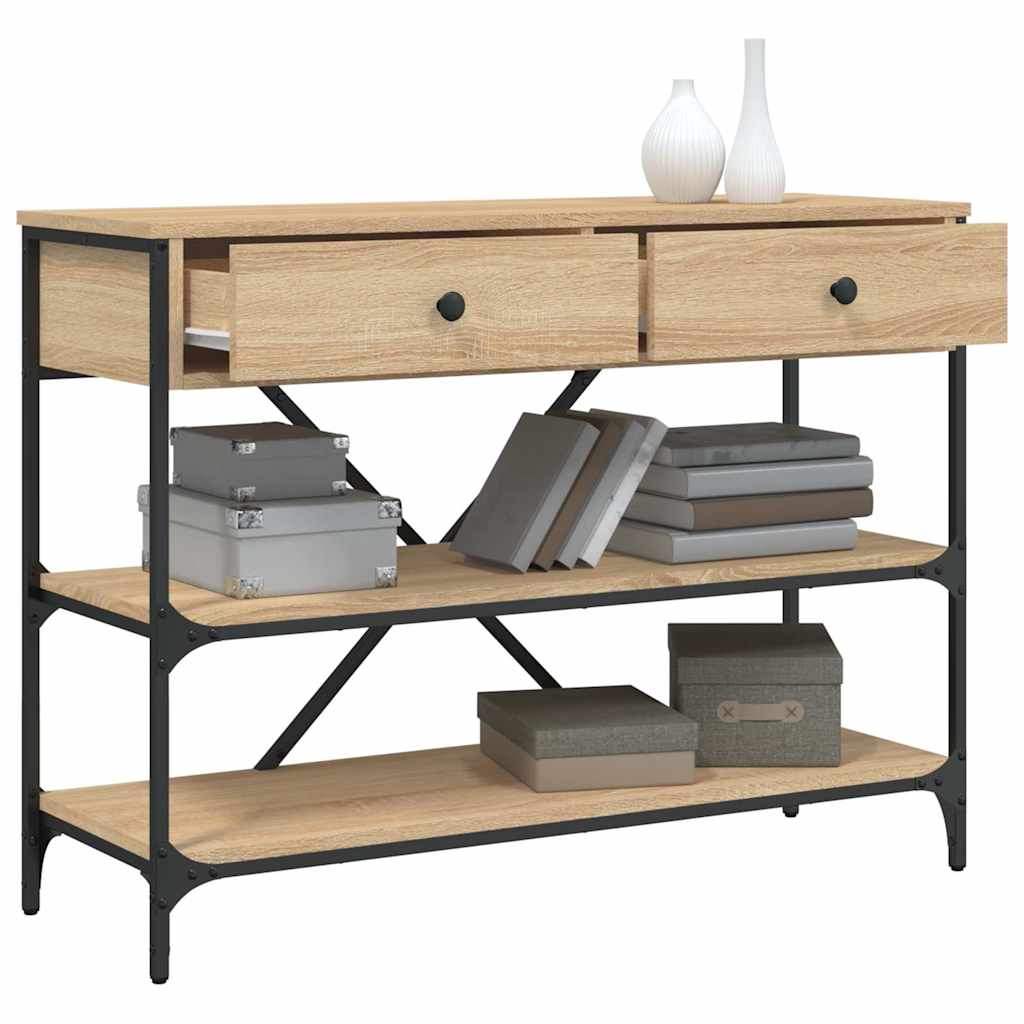 konsolbord med skuffer og hylder konstrueret træ sonoma-eg - Image 4