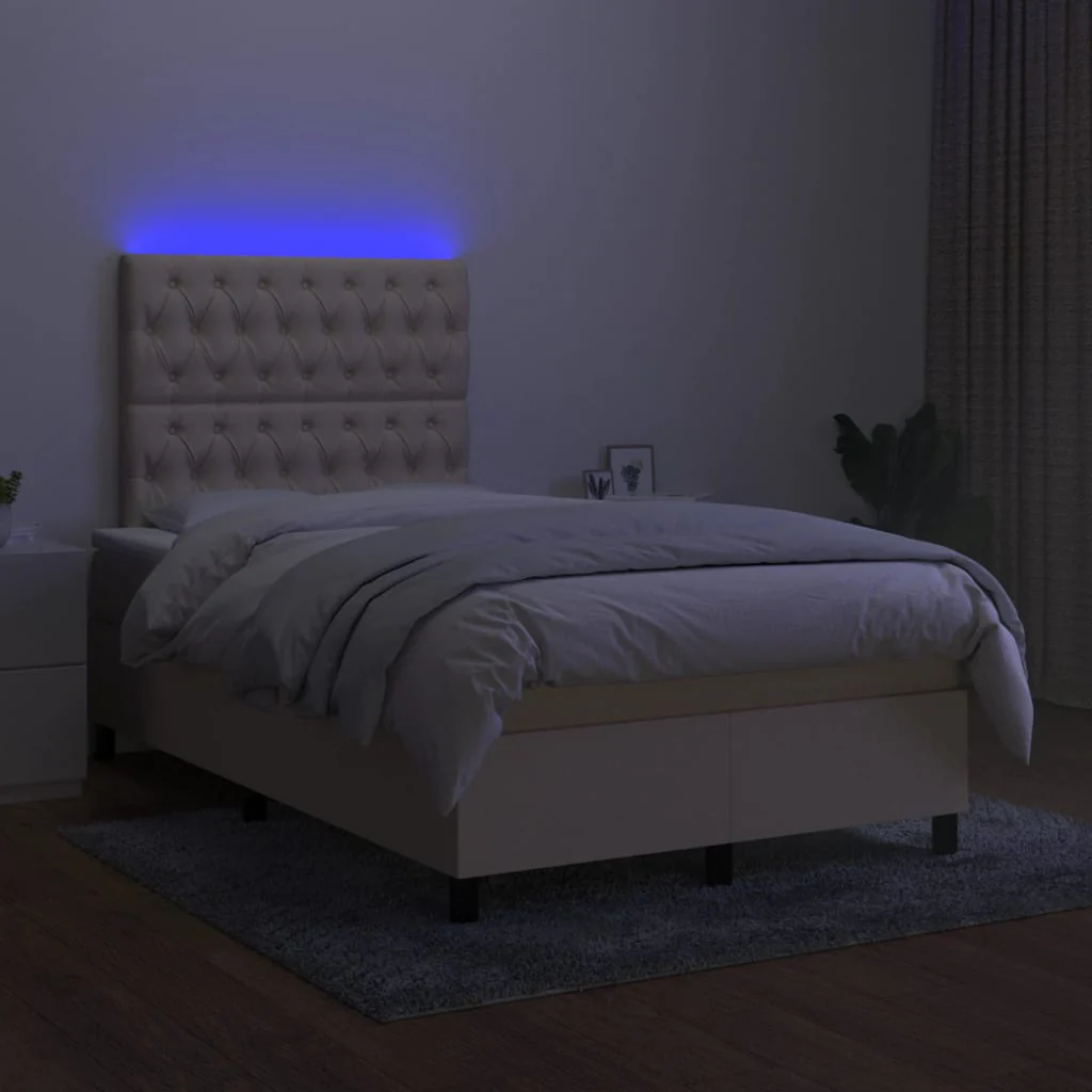 kontinentalseng med LED-lys 120x190 cm stof cremefarvet - Image 4