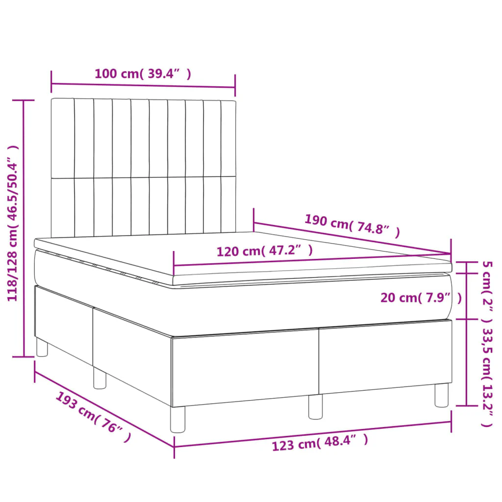 kontinentalseng med LED-lys 120x190 cm stof cremefarvet - Image 10