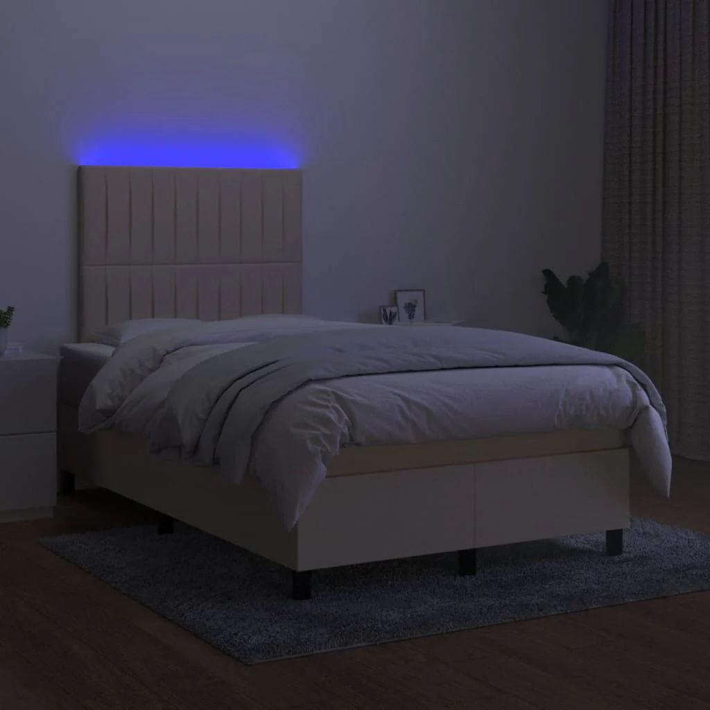 kontinentalseng med LED-lys 120x190 cm stof cremefarvet - Image 4