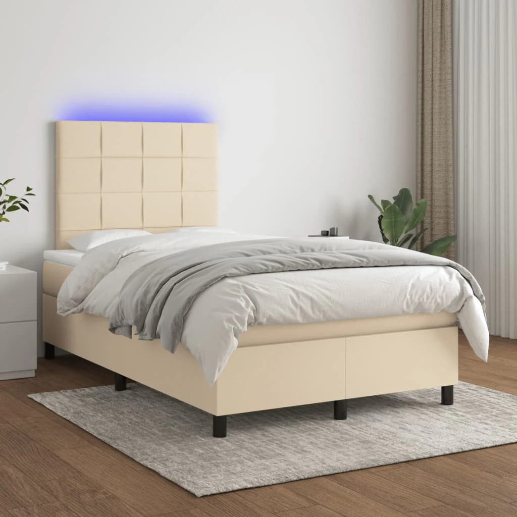 kontinentalseng med LED-lys 120x190 cm stof cremefarvet - Image 5