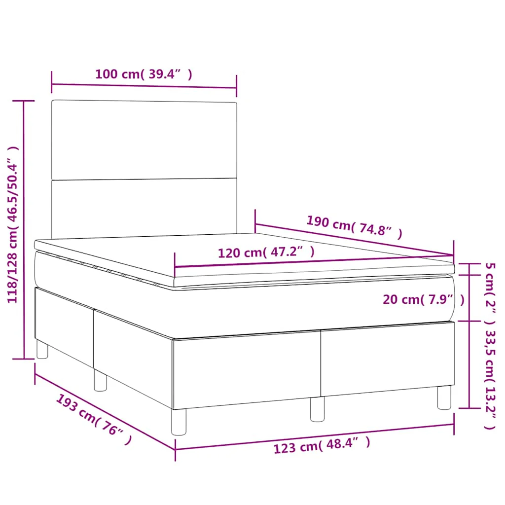 kontinentalseng med LED-lys 120x190 cm stof cremefarvet - Image 10