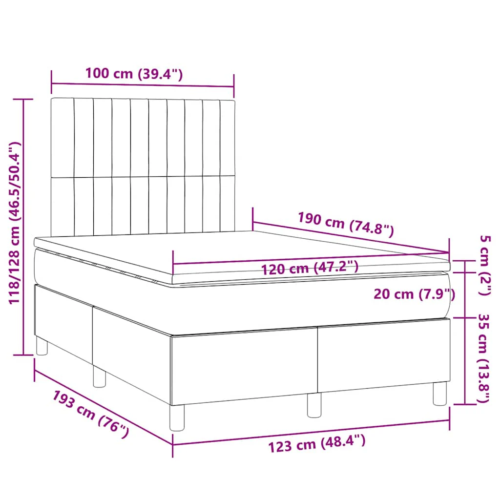 kontinentalseng med LED-lys 120x190 cm stof cremefarvet - Image 10