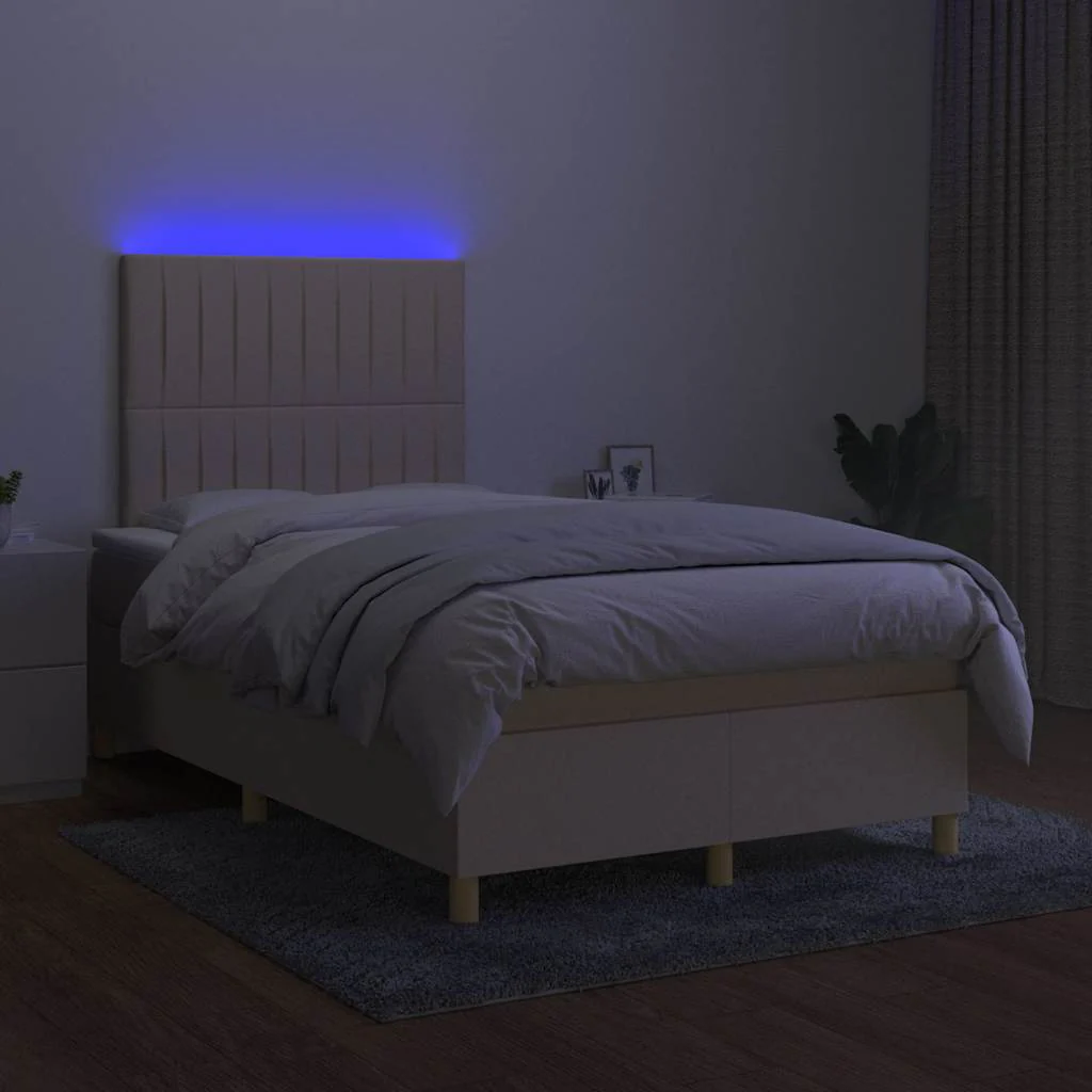 kontinentalseng med LED-lys 120x190 cm stof cremefarvet - Image 4