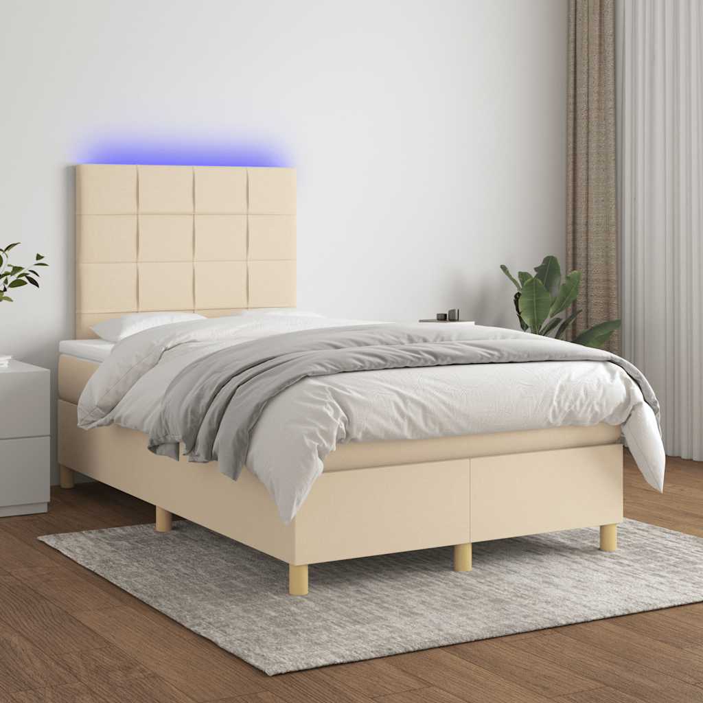 kontinentalseng med LED-lys 120x190 cm stof cremefarvet - Image 5