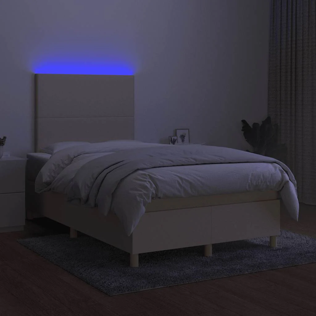 kontinentalseng med LED-lys 120x190 cm stof cremefarvet - Image 4