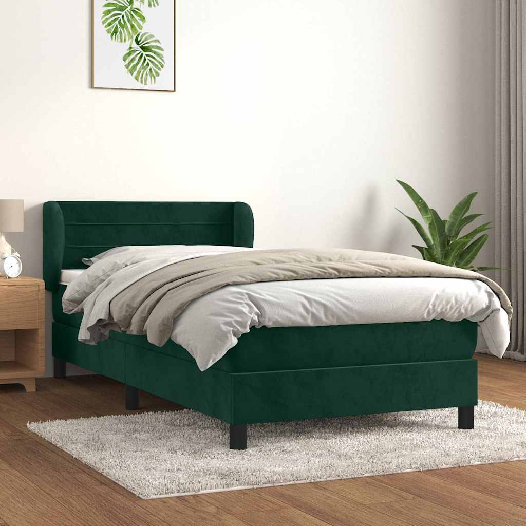 kontinentalseng med madras 100x200 cm fløjl mørkegrøn