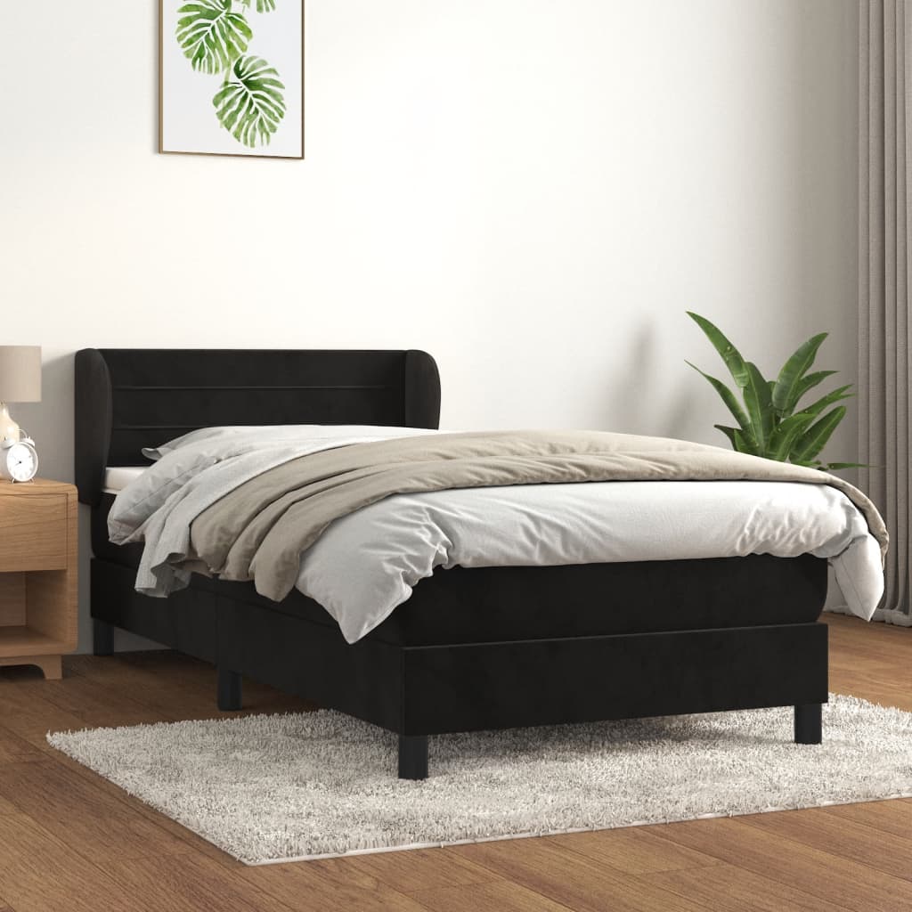 kontinentalseng med madras 100x200 cm fløjl sort