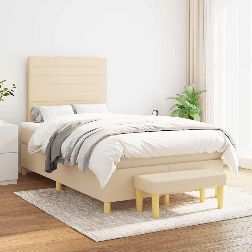 kontinentalseng med madras 120x190 cm stof cremefarvet - Image 3