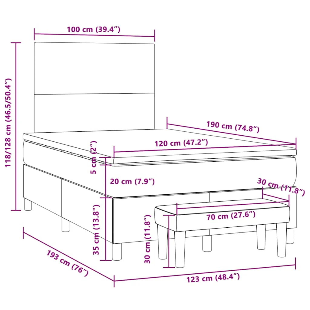 kontinentalseng med madras 120x190 cm stof cremefarvet - Image 9