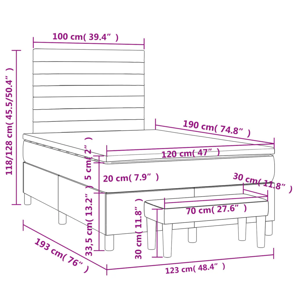 kontinentalseng med madras 120x190 cm stof cremefarvet - Image 9