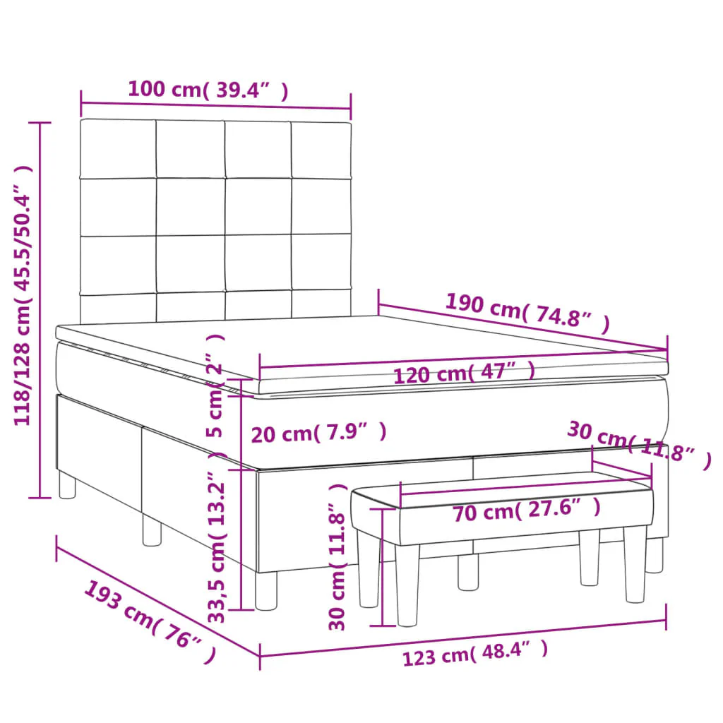 kontinentalseng med madras 120x190 cm stof cremefarvet - Image 9