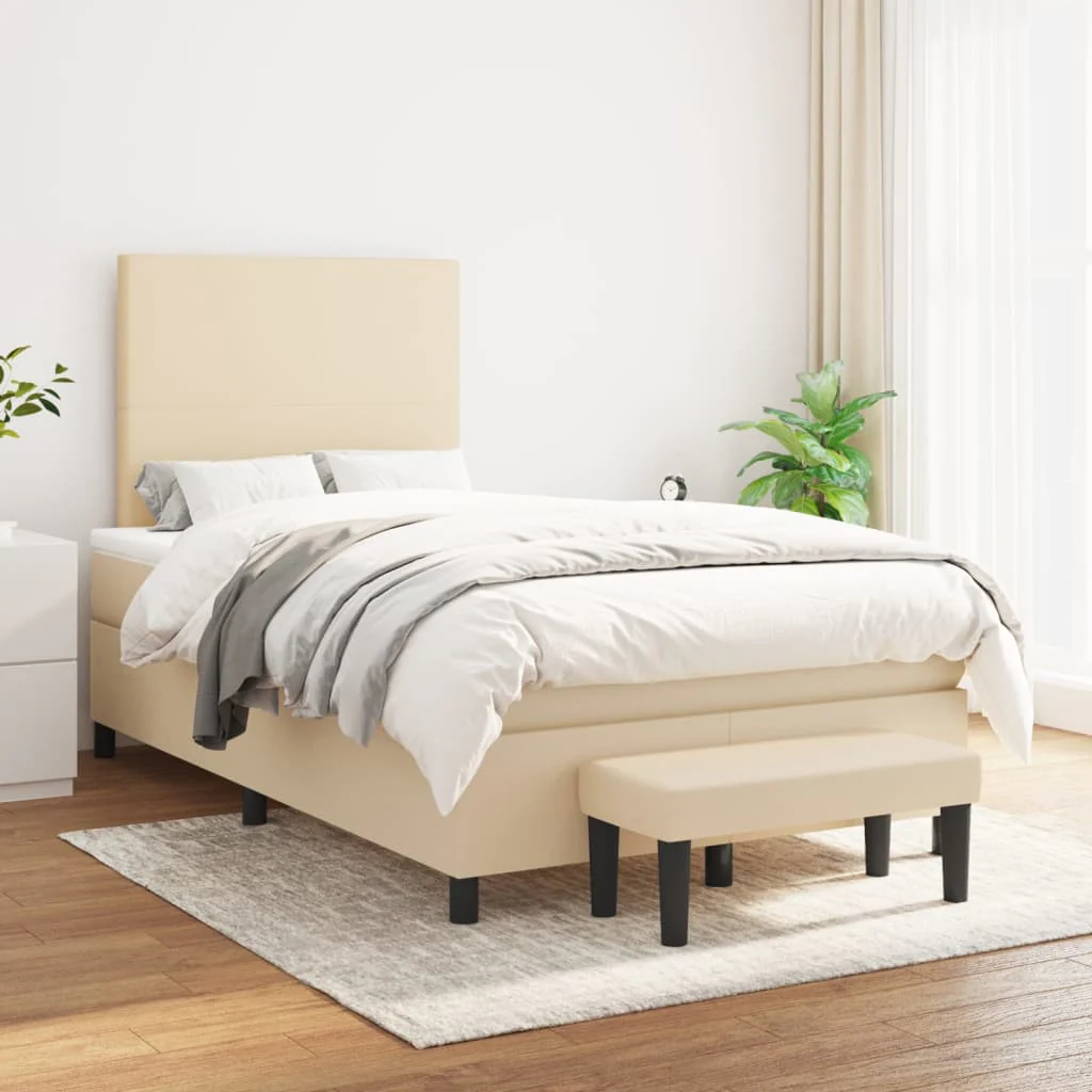 kontinentalseng med madras 120x190 cm stof cremefarvet - Image 3