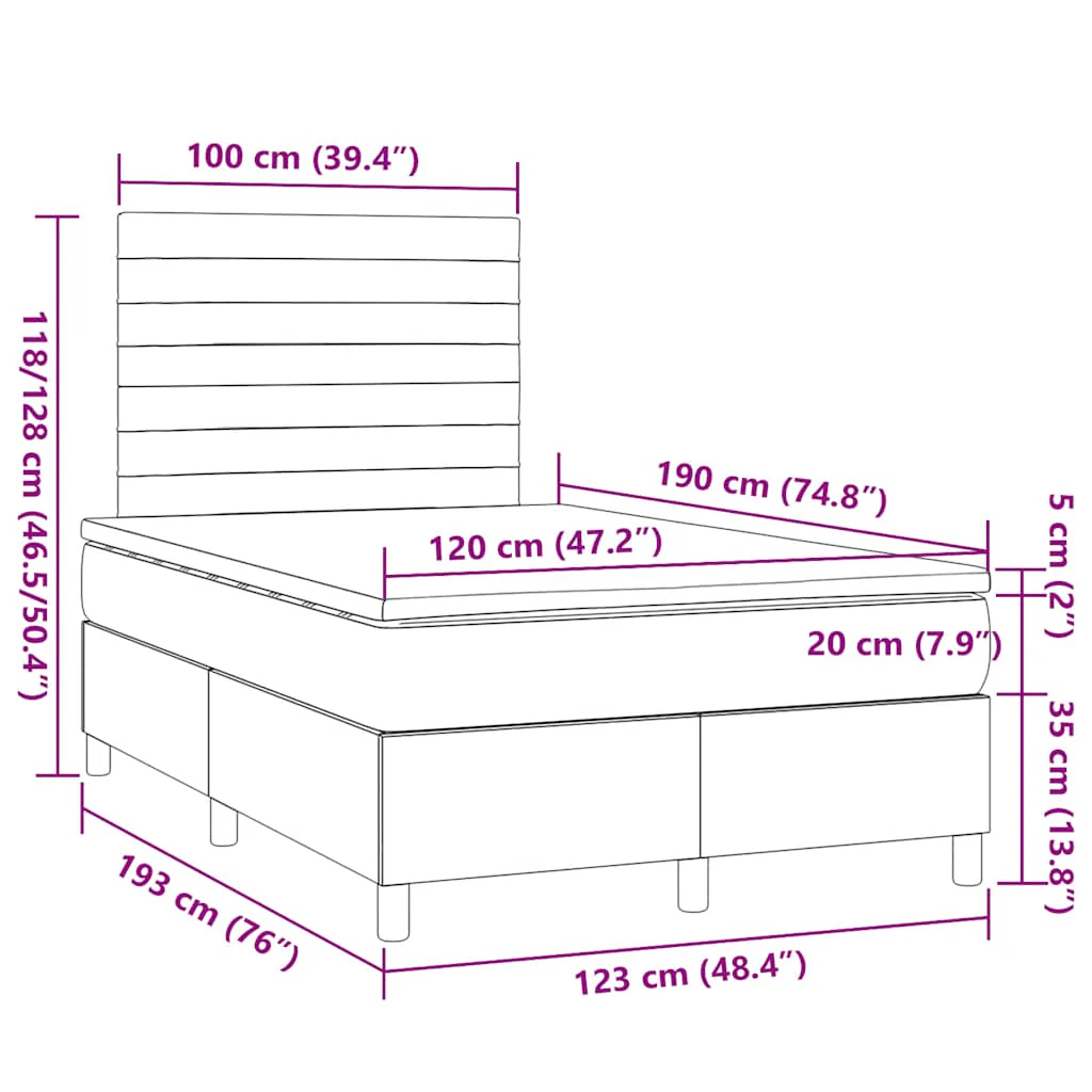 kontinentalseng med madras 120x190 cm stof cremefarvet - Image 8