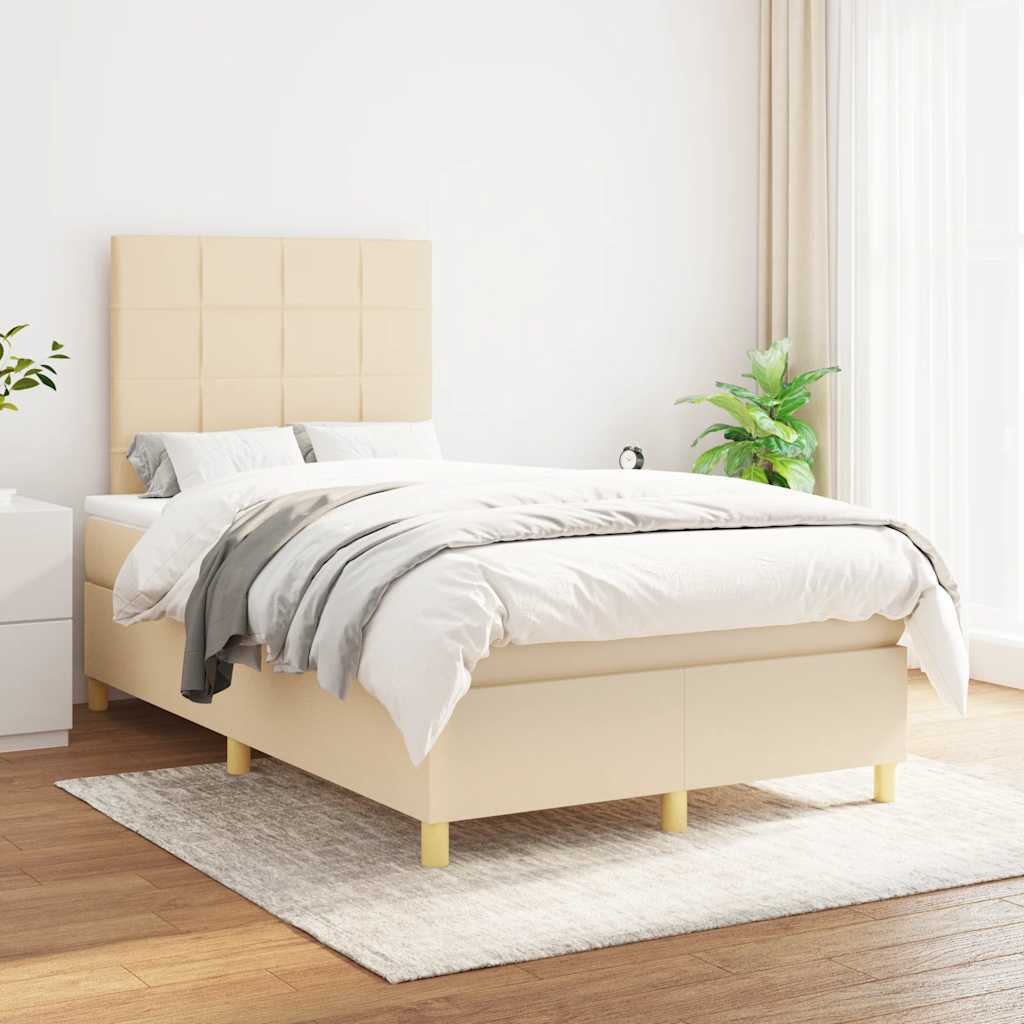 kontinentalseng med madras 120x190 cm stof cremefarvet - Image 3