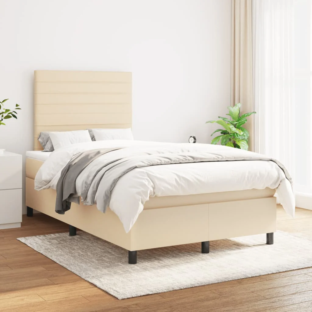 kontinentalseng med madras 120x190 cm stof cremefarvet - Image 3