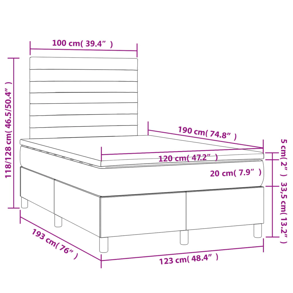 kontinentalseng med madras 120x190 cm stof cremefarvet - Image 8
