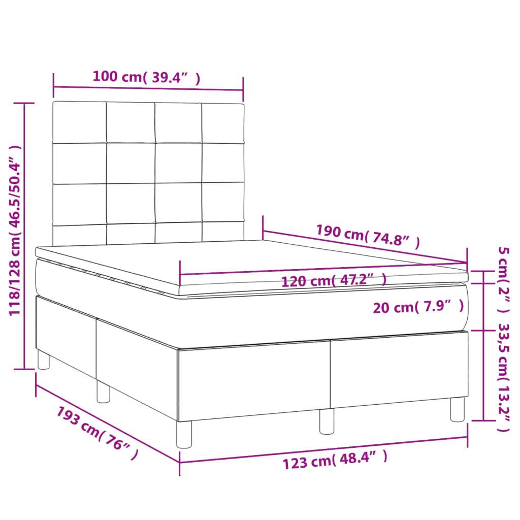 kontinentalseng med madras 120x190 cm stof cremefarvet - Image 8