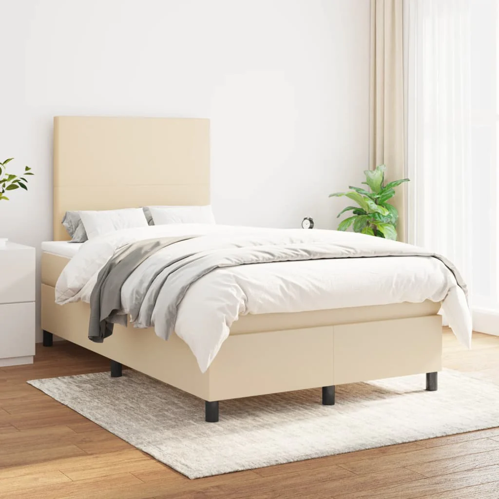 kontinentalseng med madras 120x190 cm stof cremefarvet - Image 3