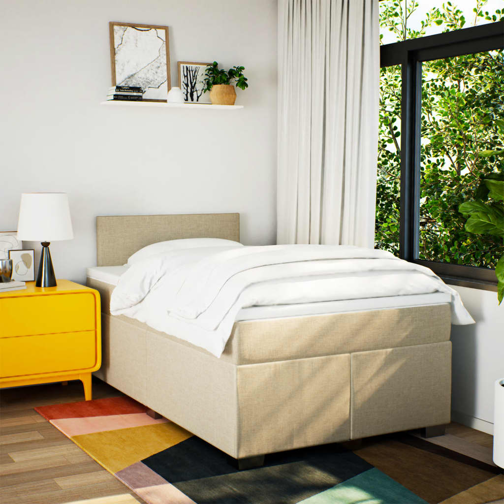 kontinentalseng med madras 120x190 cm stof cremefarvet - Image 4