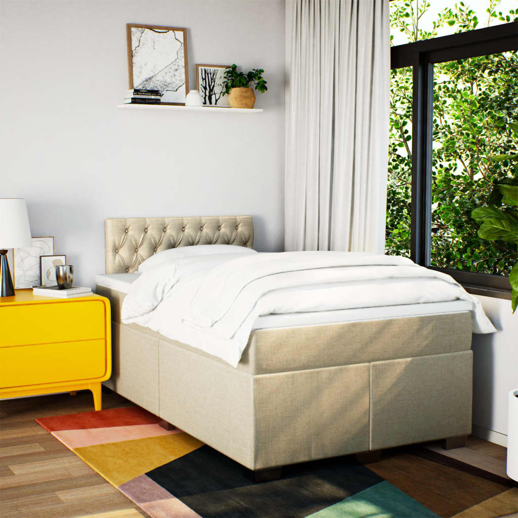 kontinentalseng med madras 120x190 cm stof cremefarvet - Image 3
