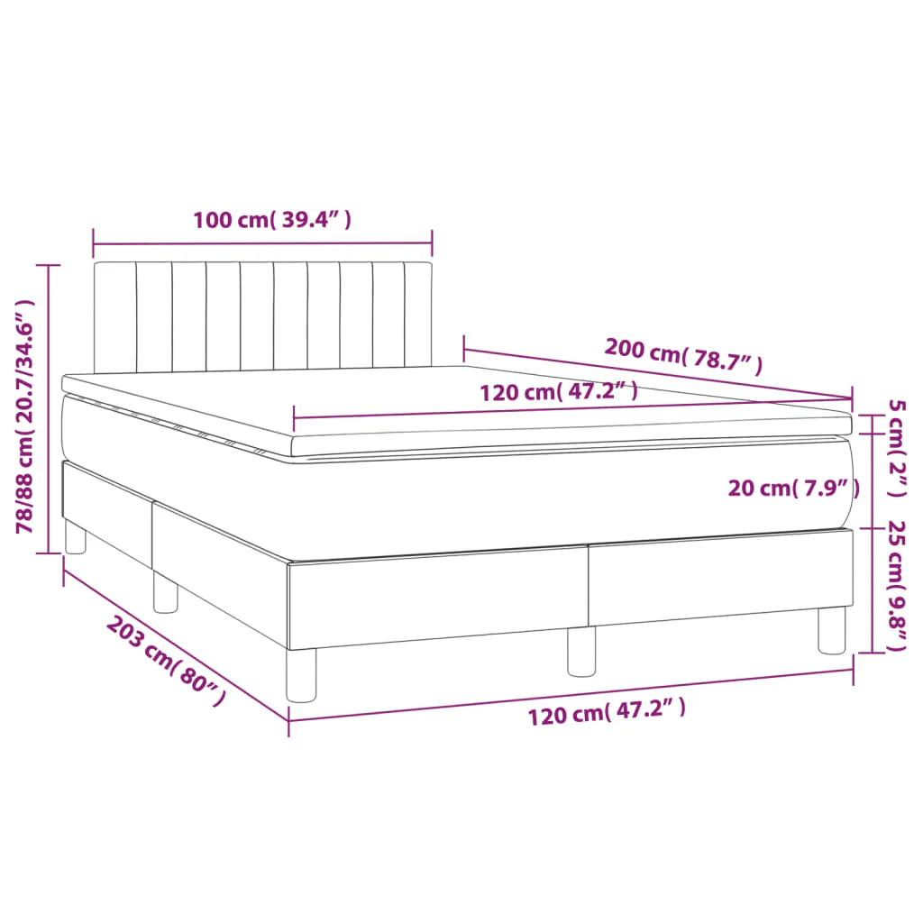 kontinentalseng med madras 120x200 cm stof cremefarvet - Image 7