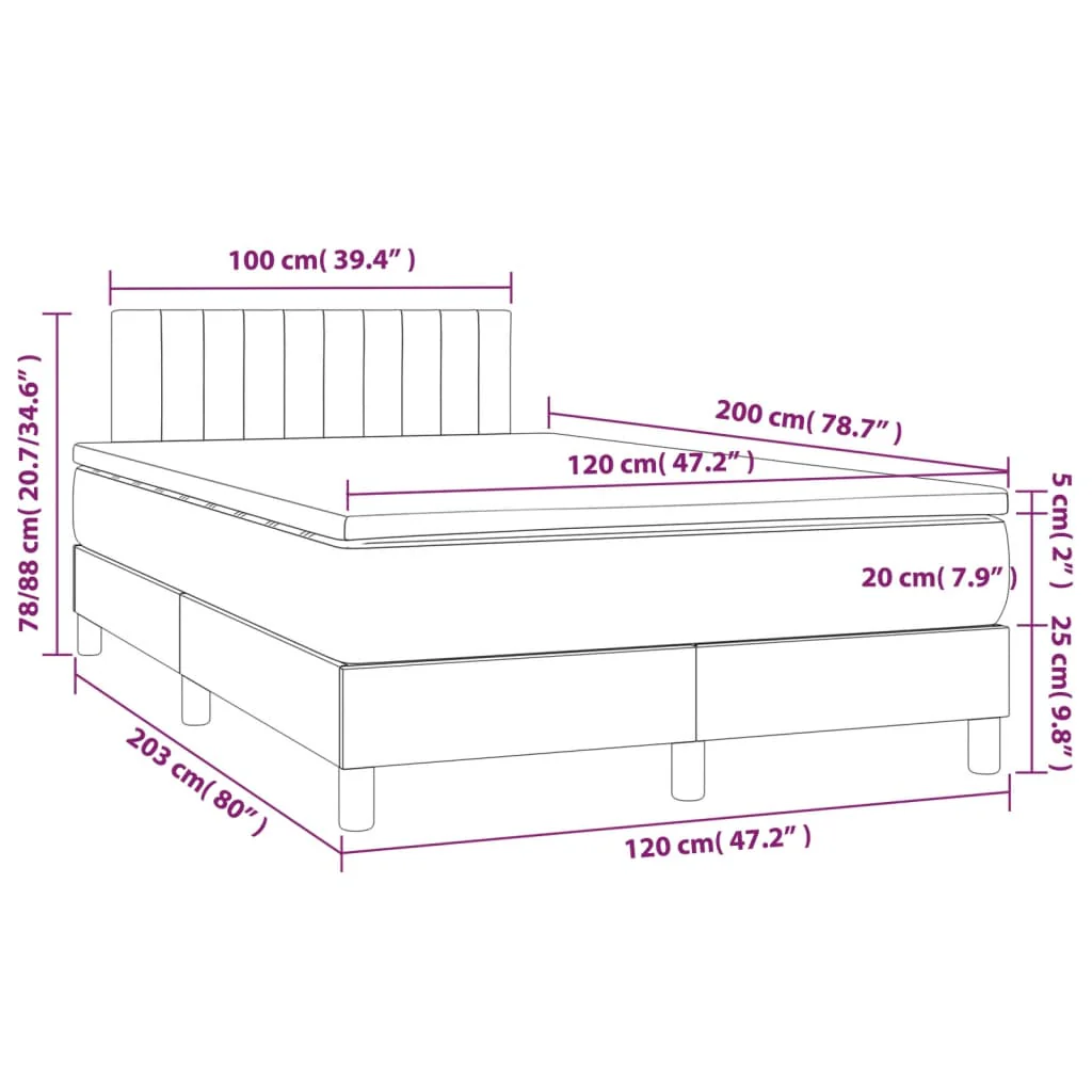 kontinentalseng med madras 120x200 cm stof cremefarvet - Image 7