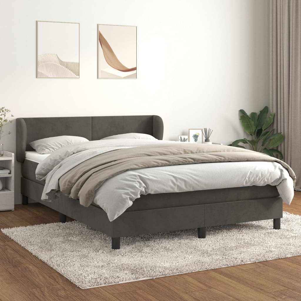 kontinentalseng med madras 140x190 cm fløjl mørkegrå