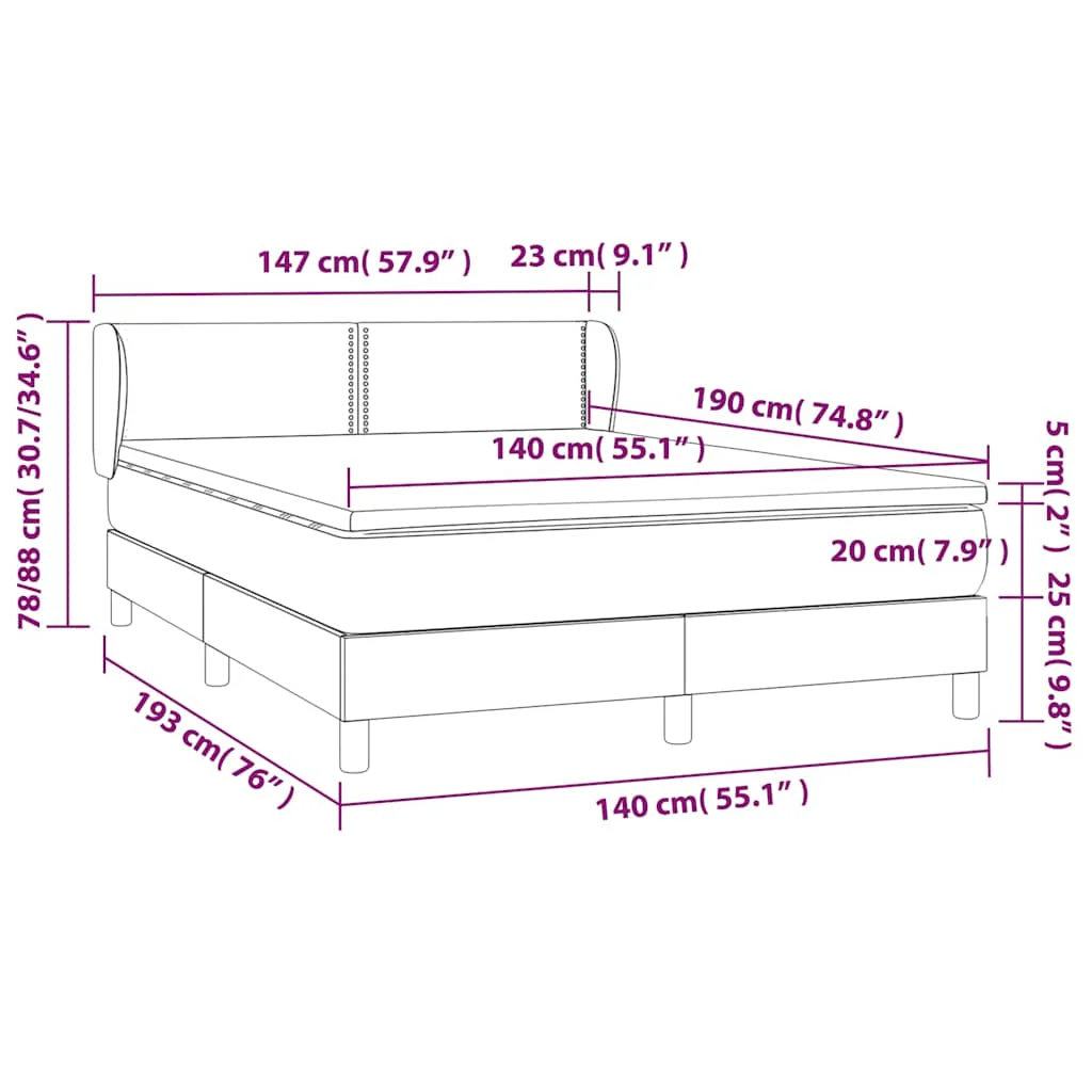 kontinentalseng med madras 140x190 fløjl lysegrå - Image 7